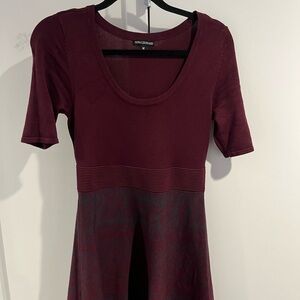 Nina Leonard Burgundy Gray Midi Dress